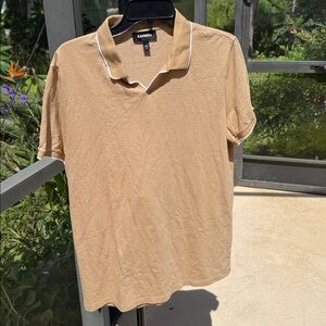 Express medium fall tan & white stripe Polo Shirt Classic cotton blend